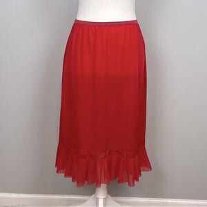 Vintage Sans Souci red accordian pleated trim nylon half slip, size small.